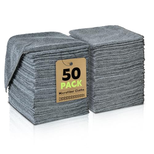 Microfiber Cleaning Cloths Bulk-50 Pack, Gray Microfiber Towels for Cars | Ultra Absorbent Microfiber Towel Weave Grime & Liquid for Streak-Free Mirror Shine - Car Washing Cloth, 12x12 inches - color: Grey, size: 50P