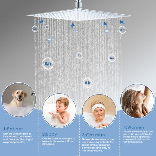 12" Shower Faucet Set Rain Shower System with 6" Wall Mounted Head Full Body Luxury Rain Shower System Rainfall Shower Head with Handheld Combo,3 Way Pressure Balance Valve Kit,Chrome - color: Polished Chrome, style: HG-12inch+6inch