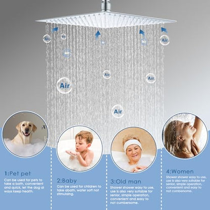 12" Shower Faucet Set Rain Shower System with 6" Wall Mounted Head Full Body Luxury Rain Shower System Rainfall Shower Head with Handheld Combo,3 Way Pressure Balance Valve Kit,Chrome - color: Polished Chrome, style: HG-12inch+6inch