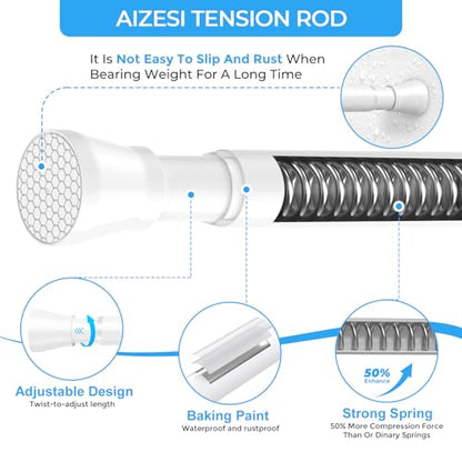 White Tension Curtain Rod 16 to 26 Inch Adjustable No Drilling | Rust-Resistant, No Slip, Small Spring Curtain Rods for Window, Kitchen, Closet, Cupboard, Bookshelf & DIY Projects - color: White, size: 16" to 26"-1Pcs