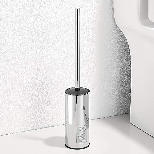 Freestanding Toilet Brush Holder for bathrooms 304 Stainless Steel Toilet Brush Stand Round Storage and Organization Rust Resistant 18-inch high Polished Chrome Finished - color: 18-inch Round High Polished Chrome