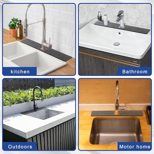 Sink Splash Guard Stone PNLLDDCN Non-Slip Diatom Mud Behind Faucet Mat For Kitche Countern & Draining Mat，Instant Drying Tray Stone For Bathroom Counter[Dark Gray, 24" X 4"] (1)