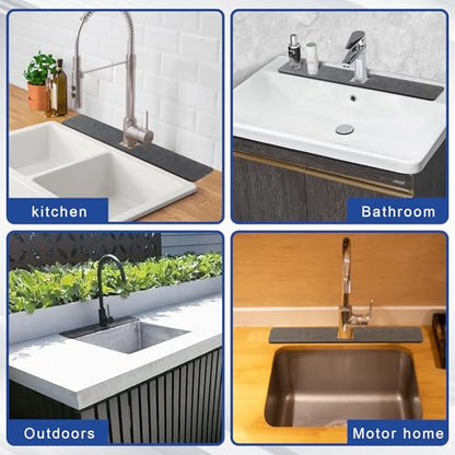 Sink Splash Guard Stone PNLLDDCN Non-Slip Diatom Mud Behind Faucet Mat For Kitche Countern & Draining Mat，Instant Drying Tray Stone For Bathroom Counter[Dark Gray, 24" X 4"] (1)
