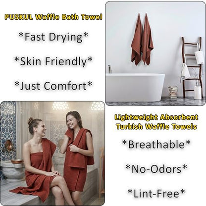 PÜSKÜL 2-Piece Natural 100% Turkish Cotton Waffle Bath Towels Extra-Large | Brick-Red, 32x63" Bath Sheet Towel, Light Soft Absorbent Quick-Dry Lint-Free Premium Honeycomb Weave Oeko-Tex Made in Turkiye - color: Red Brick, size: Bath Towels - Pack of 2