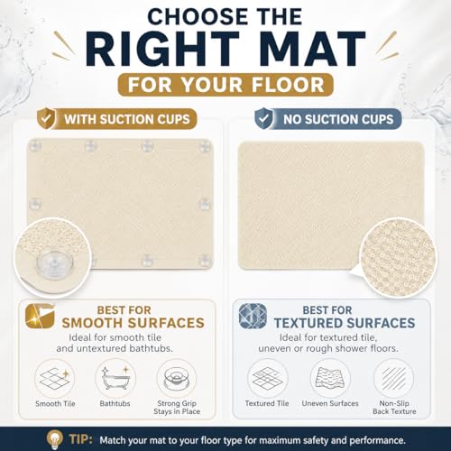 HUJI Loofah Shower Mat Non-Slip Bath Mat for Tiled Bathroom - Great for The Elderly and Children (No Suction Cups, 1)