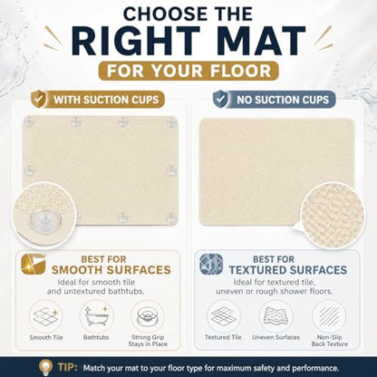 HUJI Loofah Shower Mat Non-Slip Bath Mat for Tiled Bathroom - Great for The Elderly and Children (No Suction Cups, 1)