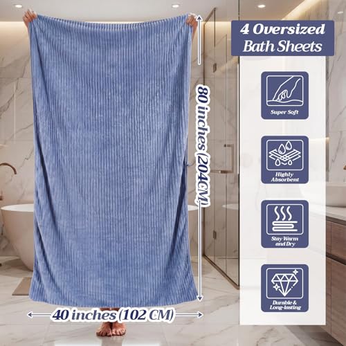4 Pcs Extra Large Bath Towel 40x80'',Pink, Beige, Gray, Blue - color: Pink, Beige, Gray, Blue