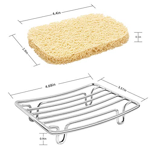 Bar Soap Dish Holder for Shower Bathroom Stainless Steel Rust Proof Self Draining with Beige Soap Saver Pad - color: Silver