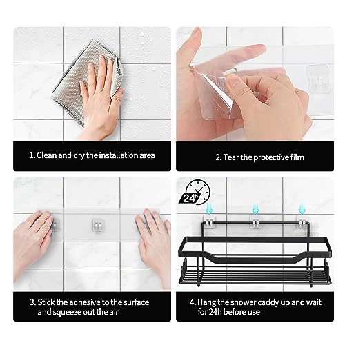 Shower Caddy Shelves Organizer, 3 Pack with Soap Holder, No Drilling Wall Mounted Self Adhesive Shelves, Matte Black - color: Matte Black