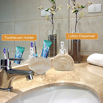 Bathroom Accessories Set, 5 PCS Bath Ensemble Set Includes Soap Dispenser, Soap Dish, Tumbler, Toothbrush Holder - Polyresin Glass for Home, Office, Superior Hotel - color: Beige