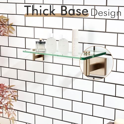 KOKOSIRI Wall Shelves Bathroom Hardware Glass Floating Shelf 20-Inch for Bedroom, Living Room, Kitchen, Hanging Rack Champagne Bronze B1105CPG-L20 - color: Champagne Bronze, size: 20-Inch
