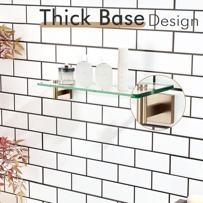 KOKOSIRI Wall Shelves Bathroom Hardware Glass Floating Shelf 20-Inch for Bedroom, Living Room, Kitchen, Hanging Rack Champagne Bronze B1105CPG-L20 - color: Champagne Bronze, size: 20-Inch