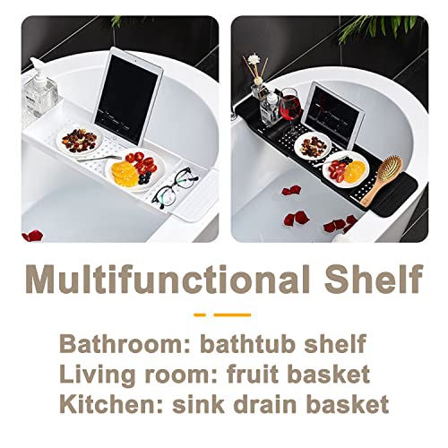 Expandable Drain Bath Shelf Caddy Tray, Multifunctional Plastic Bathtub Tray Bathroom Organizer Simple Stylish Bathtub Storage Rack for Candle Towel, Book, Wine, Phone, Shower (Grey - 1pcs) - color: Grey - 1pcs