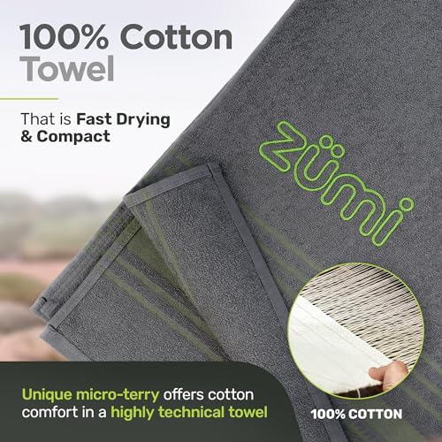 100% Cotton Quick Dry Large Travel Towel - Soft, Thin, Compact, Highly Absorbent, Lightweight Camping Towel for Beach, Gym, Bath, Shower, Swimming, Pool, Dorm, RV - Gray - color: Grey Large