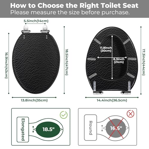 Elongated Resin Toilet Seat, Quietly Close Quick Release Hinges Cover | Toilet Lid Cover Easy to Clean and Install, Black leather texture Heavy Duty Toilet Seat - color: pattern8, size: V-shape