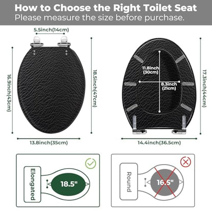 Elongated Resin Toilet Seat, Quietly Close Quick Release Hinges Cover | Toilet Lid Cover Easy to Clean and Install, Black leather texture Heavy Duty Toilet Seat - color: pattern8, size: V-shape