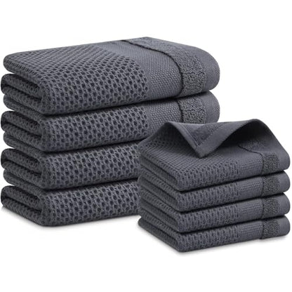 Homaxy Kitchen Towels and Dishcloths Set, Set of 8, Dark Grey | 100% Cotton Waffle Weave Kitchen Towels, Super Soft and Absorbent Dish Cloths, 12 x 12 and 13 x 28 Inches - color: Dark Grey, size: 8-Piece Set