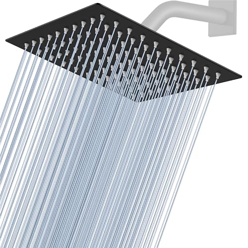 Midanya Square Rain Shower Head,High Pressure,Matte Black 8 Inch | 360°Swivel,Ceiling or Wall Mount,Waterfall Full Body Coverage,Bathroom Remodel,Stainless Steel Large Rainfall Shower Head - color: Black, size: 8 Inch