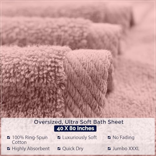 DAN RIVER Pack of 1 Oversized Bath Sheet, 40 x 80 Inches, Dusty Rose | 100% Cotton Jumbo Bath Towel with Extra Large Coverage, Lightweight Feel, Super Soft & Quick Dry - color: Dusty Rose, size: 40x80" Oversized Bath Sheet