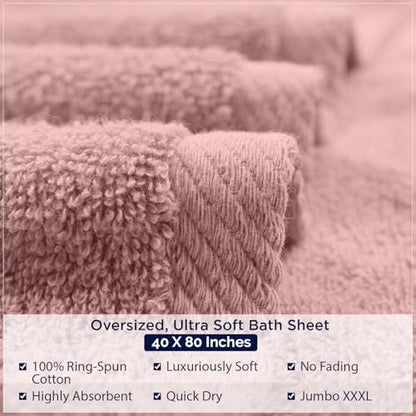 DAN RIVER Pack of 1 Oversized Bath Sheet, 40 x 80 Inches, Dusty Rose | 100% Cotton Jumbo Bath Towel with Extra Large Coverage, Lightweight Feel, Super Soft & Quick Dry - color: Dusty Rose, size: 40x80" Oversized Bath Sheet