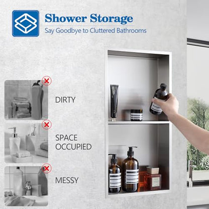 12" x 24" Shower Niche No Tile Needed | 304 Stainless Steel Shower Wall Niche, Recessed Shower Shelf for Shower or Bathroom Storage, Brushed - color: 12"x24" Brushed