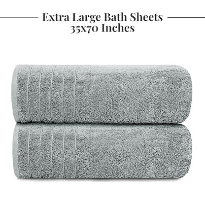 2 Piece Extra Large Bath Sheets 35 x 70 Inches, Cool Grey | 100% Cotton, Larger & Lighter Weight, Quicker to Dry, Super Soft & Absorbent, Oversized Bath Towels - color: Cool Grey