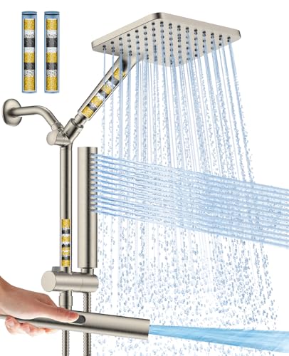 Filtered Shower Head with Handheld Spray Combo High Pressure Rain Shower Head Dual Shower Head with Filters - Removes Chlorine Height Adjustable & Built-in Power Wash (Brushed Nickel) - color: Premium Brushed Nickel, style: Filtered