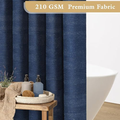 Long Boho Farmhouse Shower Curtain Set with Tassel, Linen Bohemian French Country Chic Bathroom Shower Curtain Set, Modern Striped Textured Shower Curtain 72x78 - Navy Blue - color: Navy, size: 72"W x 78"L (Pack of 1)
