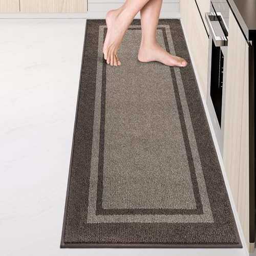 Kitchen Rugs 24" x 84", Non-Slip Machine Washable Kitchen Runner Rugs Floor Mats, Absorbent Comfort Standing Mats for Kitchen, Sink, Laundry and Hallway, Rolled Packaging, Grayish Brown & Coffee - color: Grayish Brown & Coffee, size: 24" X 84"