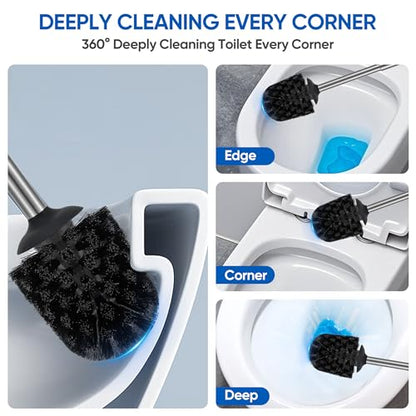 SUS304 Stainless Steel Toilet Brush and Holder Set Stain Nickle 12In Handle BristlesToilet Bowl Brush Cepillo para Baños Bathroom Brushes Cleaning Brush with Case Anti-Rust Brushed Silver