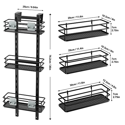 Orimade Adjustable Hanging Over the Shower Door Caddy with Hooks, Bathroom Organizer Shelf Storage Rack,No Drilling Rustproof Basket for Inside Shower, Matt Black 3 Tier