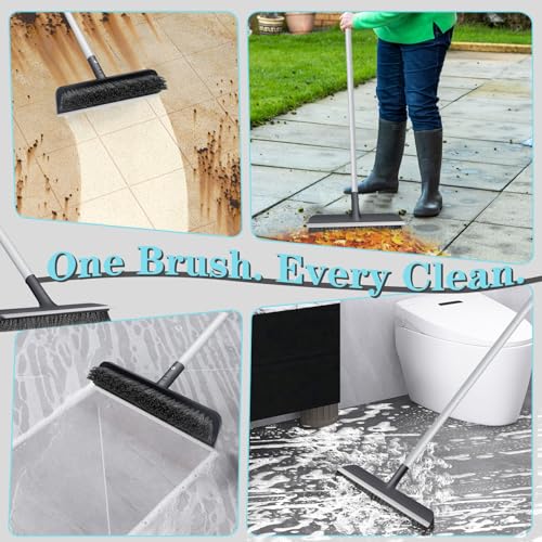 AONEZ Floor Scrub Brush with Long Handle - Adjustable Handle 2 in 1 Scrape and Heavy-Duty Stiff Bristle Floor Scrubber Brush for Cleaning Bathroom, Kitchen Patio Tile Garage and Deck