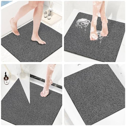 Shower Mat Bathtub Mat Non-Slip,24x24 inch, Soft Tub Mat with Drain,PVC Loofah Bath (Phthalate Free) for Tub and Bathroom,Quick Drying, Black - color: Black, size: 21" x 21" (Rectangular)