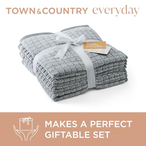 Town & Country Everyday 4-Piece Textured Windowpane Hand Towel Set, 20x30-Inch, 100% Cotton, Plush & Absorbent 550GSM, Grey - color: Grey