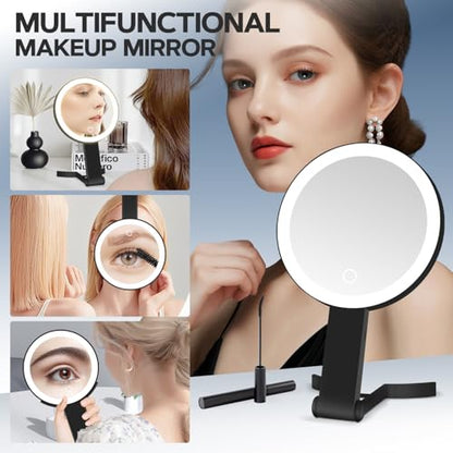 Lighted Makeup Mirror, 30X Magnifying Mirror with Light, Hanging and Handheld Mirror with Handle,Black - color: Black