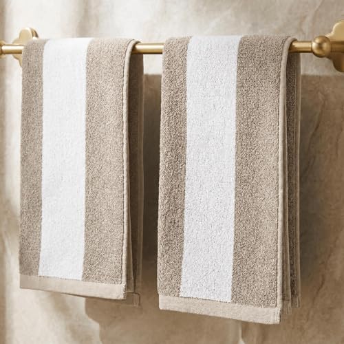 Decorative Hand Towels for Your Bathroom Or Kitchen - Luxurious Set of 2 Soft & Striped Boho Cotton Towels are Absorbent, Lightweight & Dry Quickly - Perfect to Elevate Any Bath Decoration at Home - color: Beige