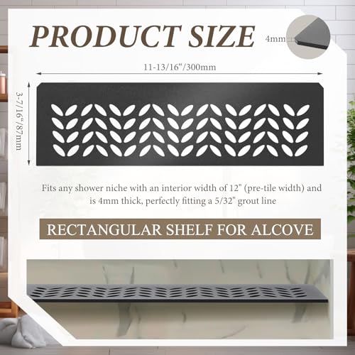 Teenyyou 1 Pcs Aluminum Shower Niche Rectangular Shelf Black 5/32"/ 4 mm Thick, Petal Design, Matte Black Finish for 12" Prefabricated Niches, Fits 5/32" Grout Line - color: Black