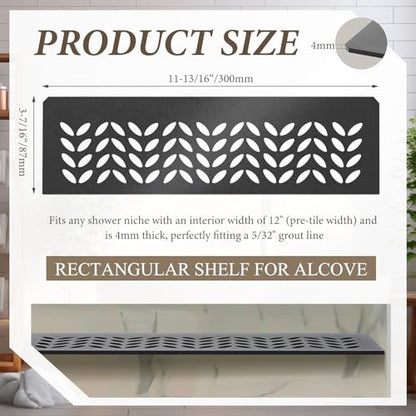 Teenyyou 1 Pcs Aluminum Shower Niche Rectangular Shelf Black 5/32"/ 4 mm Thick, Petal Design, Matte Black Finish for 12" Prefabricated Niches, Fits 5/32" Grout Line - color: Black