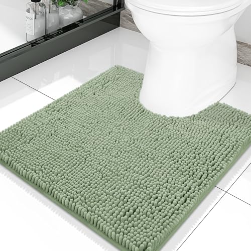 Smiry Luxury Chenille Toilet Rugs U-Shaped 20x20, Soft Absorbent Non-Slip Contour Bathroom Rugs for Toilet, Machine Washable Contoured Bath Mats, Sage Green - color: Sage Green, size: 20" X 20" Contour Rug