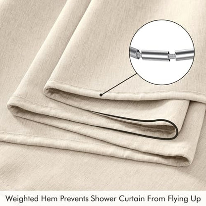 ANRODUO Cream Beige Linen Textured Fabric Shower Curtain Set - W72xL72 | Farmhouse Shower Curtain with 12 Metal Hooks, Waterproof Heavy Duty, Button Hole Design, Machine Washable for Bathroom - color: Cream, size: 72"W x 72"L (Pack of 1)