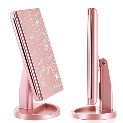 Miss Sweet Lighted Trifold Makeup Mirror Tabletop Mirror Vanity Mirror for Beauty Makeup (A Rose Gold)
