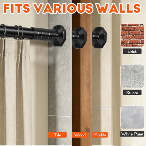 Tension Shower Curtain Rod, No Drilling, Adjustable 45-86 In, Black | 1.26" Diameter Heavy Duty Tension Rod, Easy Install, Rustproof, Tool-Free, for Bathroom Window Living Room Divider Closet - color: Black, size: 45-86"