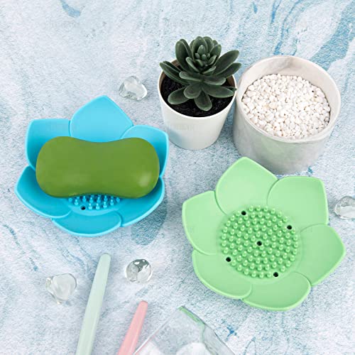 AUEAR, 4 Pack Lotus Flower Shape Silicone Soap Dish Holder Stand for Bar - color: Black & Blue & Purple & Light Green, size: 4 Pack