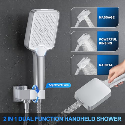 Shower Faucet Set, 12" Ceiling Mount Rainfall Shower System with 2 Rain Shower Head and Multi-function Handheld Head Push Button Diverter Shower Faucet Trim Kit (12", Polished Chrome) - color: Chrome Polished, style: 12"-Ceiling-01