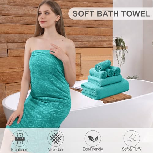 Smuge 18-Piece Bath Towel Set, Include 6 Bath Towel Sheets, 6 Hand Towels and 6 Washcloths - Highly Absorbent Quick Dry 100% Microfiber,Ultra Soft Bathroom Towel Set (Sea Blue) - color: Sea Blue, size: 18 Pcs Bath Towel Set