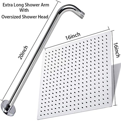 NearMoon Square Rain Shower Head With Extension Arm, Large Stainless Steel Rainfall Shower-Waterfall Full Body Coverage (16 Inch, Chrome) - color: Chrome, size: 16 Inch