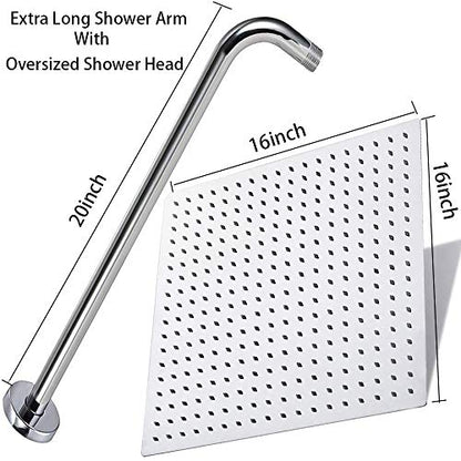 NearMoon Square Rain Shower Head With Extension Arm, Large Stainless Steel Rainfall Shower-Waterfall Full Body Coverage (16 Inch, Chrome) - color: Chrome, size: 16 Inch