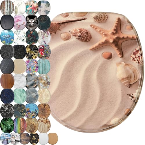 SANILO Wooden Toilet Seat with Soft Close [ROUND] - Decorative, Quiet & Slow Close Molded Wood Seat - With Strong Bumpers & Hinges - Adjustable Fit – Sanibel - color: Sanibel