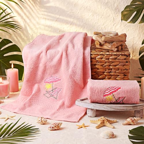 SmoothNovelty 2 Pcs Beach Chair Hand Towels Pink Bathroom Decor 14x29 Inch Embroidered 100% Cotton Soft Absorbent Spring Summer Decorative Hand Towels for Bathroom Kitchen - style: Cute Beach Chair