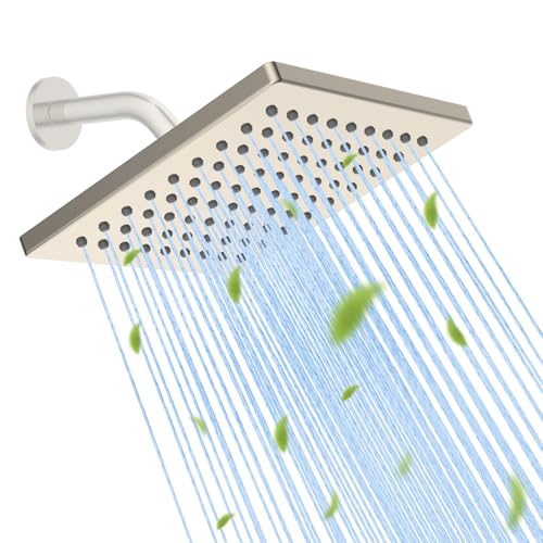 Hibbent cUPC Certified Thickness Metal 6'' Rain Shower Head, Brushed Nickel | High Pressure Shower Head, Bathroom Waterfall Shower Heads, High Flow Fixed Showerheads with Adjustable Brass Ball Joint - color: Brushed Nickel, style: Square 6''